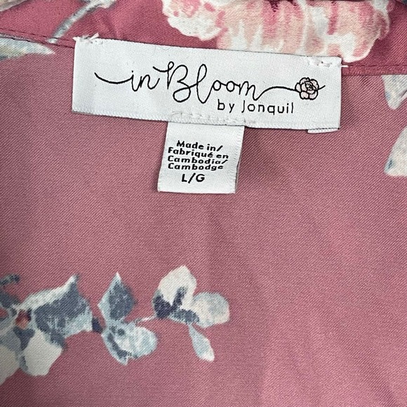 In Bloom by Jonquil Mauve Floral Sleepwear Satin Button Front PJ Shirt Large - Picture 4 of 6